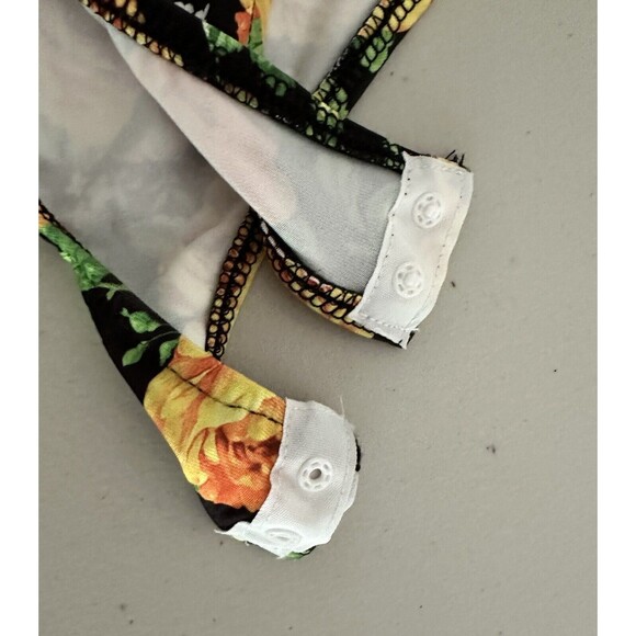 Zara Halter Top Bodysuit Size Small S Black Yellow Green Floral Twist Neck - Picture 13 of 13